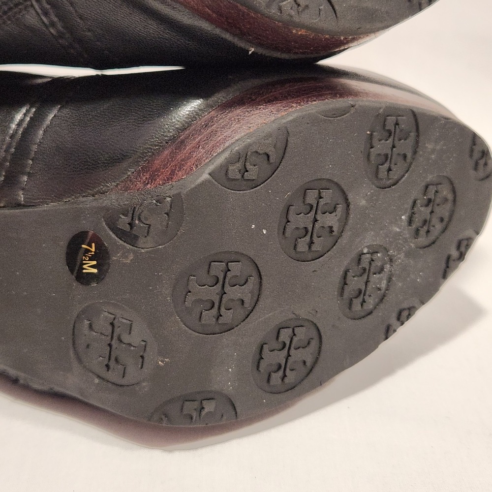 Tory Burch Melrose Ankle Boots Leather Heel Moto Black Logo Women's 7.5 Designer - Picture 15 of 16